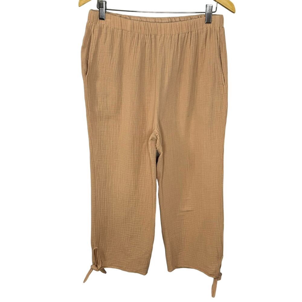 Grade & Gather Gauze Elastic Waist Tie Details Pant Cropped Straight Leg Cotton